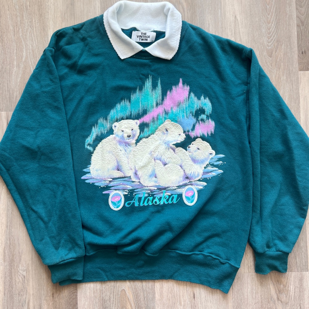 Teal Polar Bear Sweatshirt with Collar
